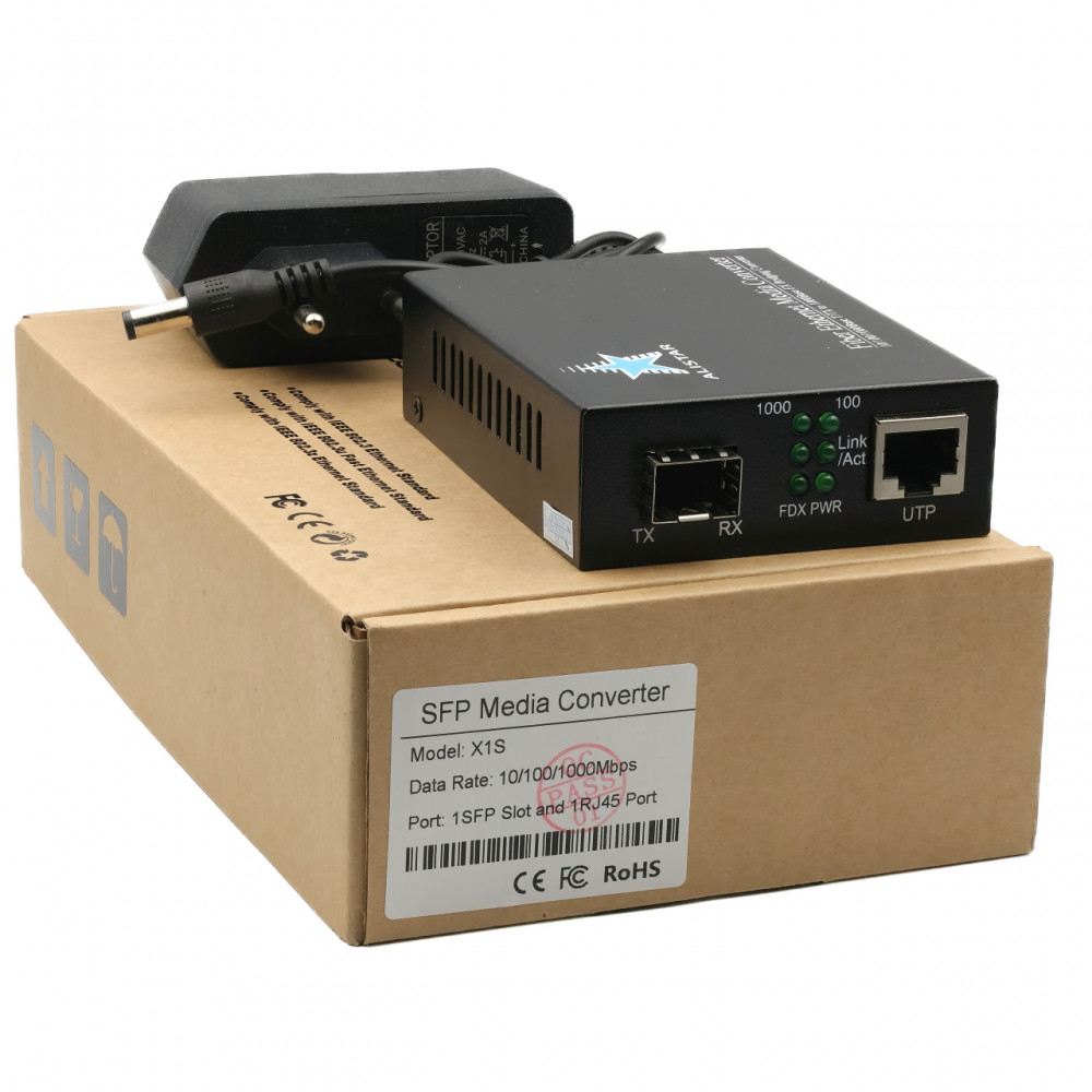 Медіаконвертер оптичний 10/100/1000BASE-T to SFP Slot 1000Base-SX